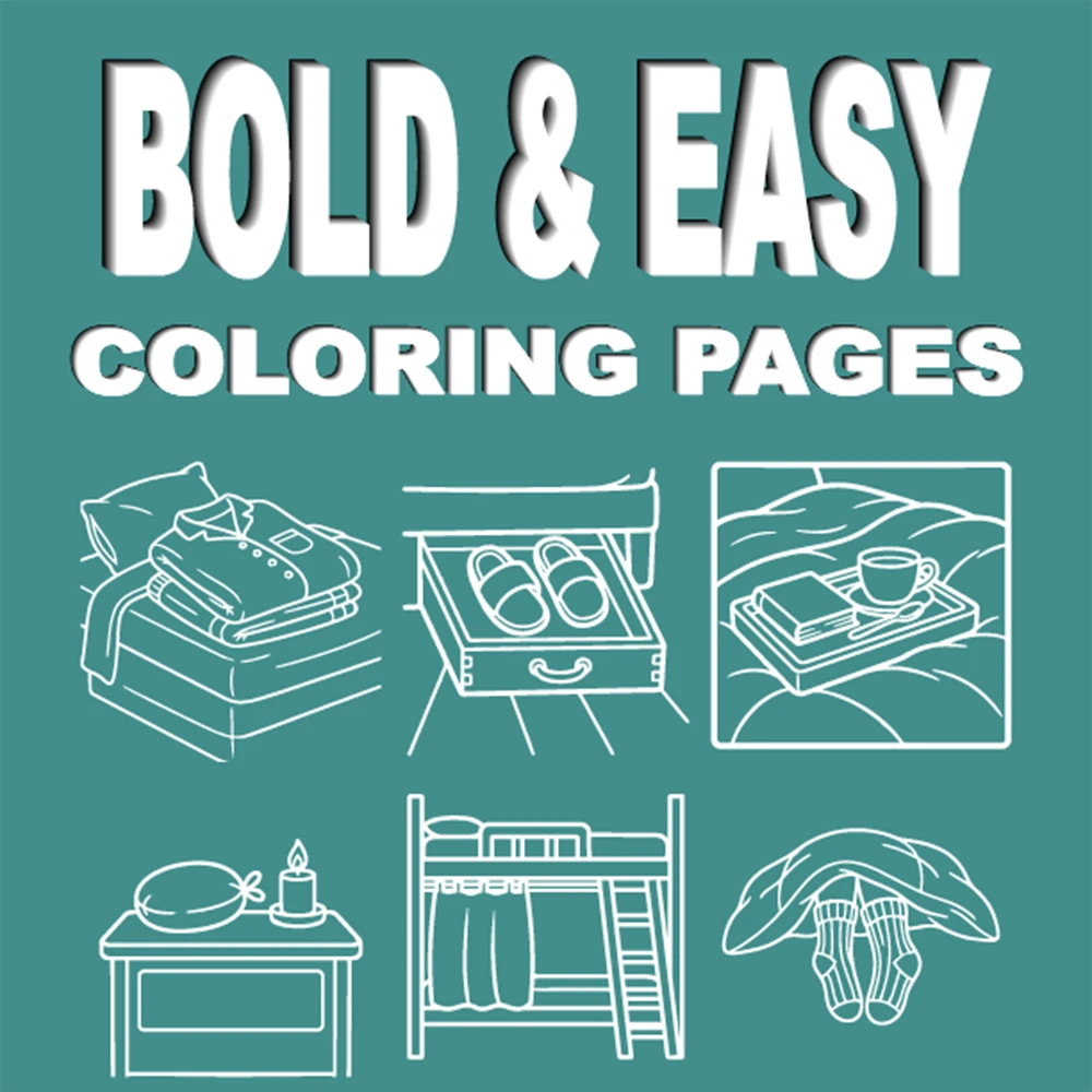Bedroom and Sleep-Themed Coloring Book with Bold Lines and Simple Designs.