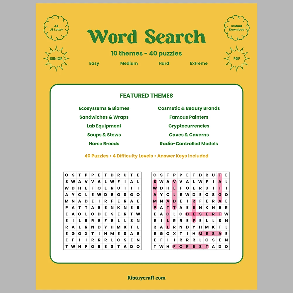 Word Search – Ecosystems & Biomes – Cosmetic & Beauty Brands -Themes