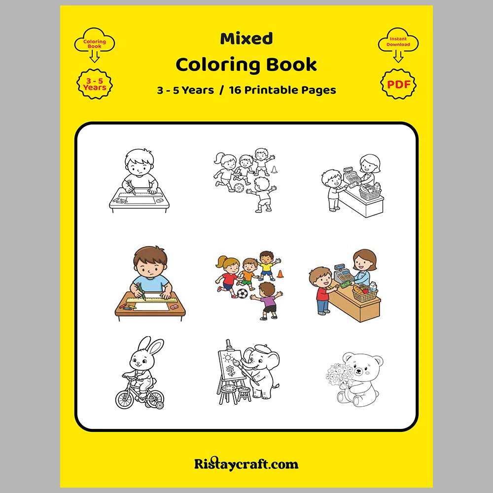 Mixed coloring pages for children aged 3/5 – With reference images (Vol. 4)