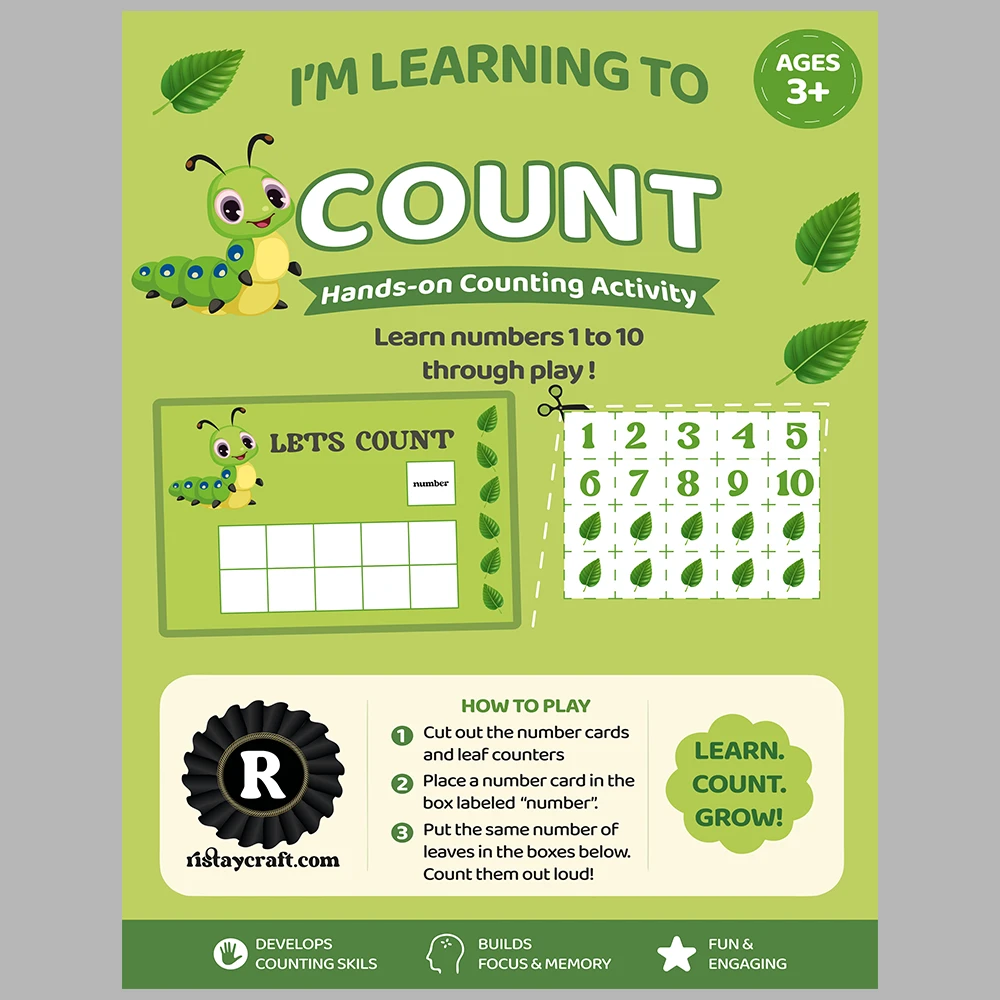 I Am Learning to Count Caterpillar-Themed Number Matching Activity Book