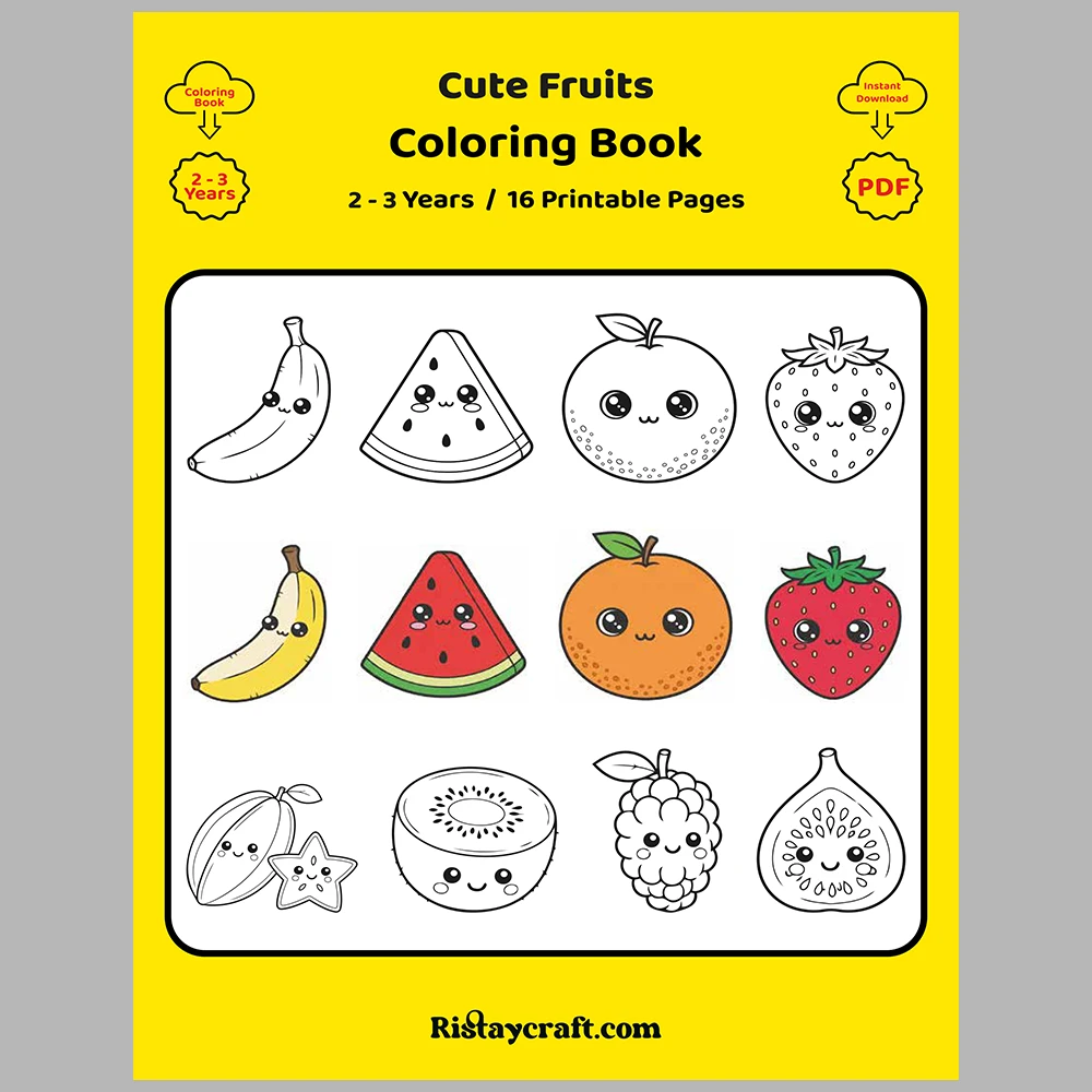 Cute Kawaii-Style Fruit Coloring Pages / With Reference Image