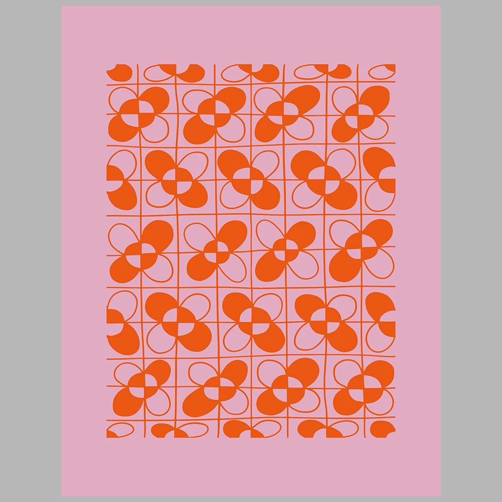orange and purple/lilac-themed posters