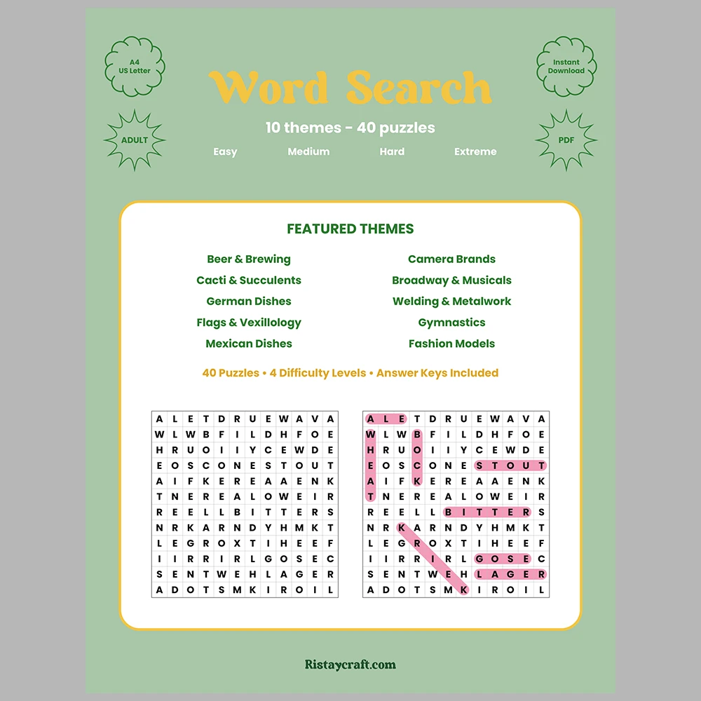 Word Puzzle – Cacti & Succulents – Broadway & Musicals – Themes
