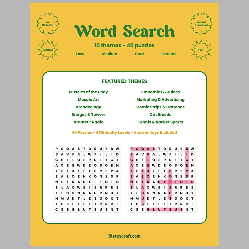 Word Puzzle – Muscles of the Body – Smoothies & Juices – Themes