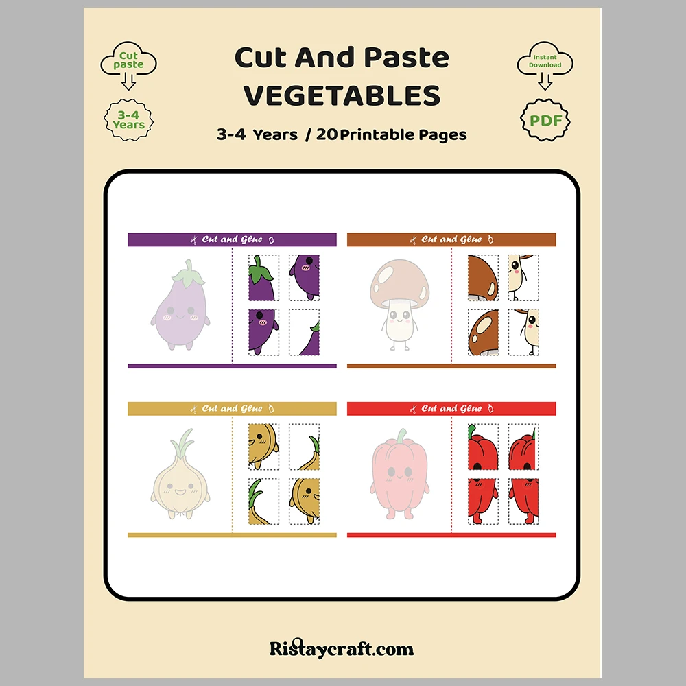 Cut and Paste Vegetables Activity Book