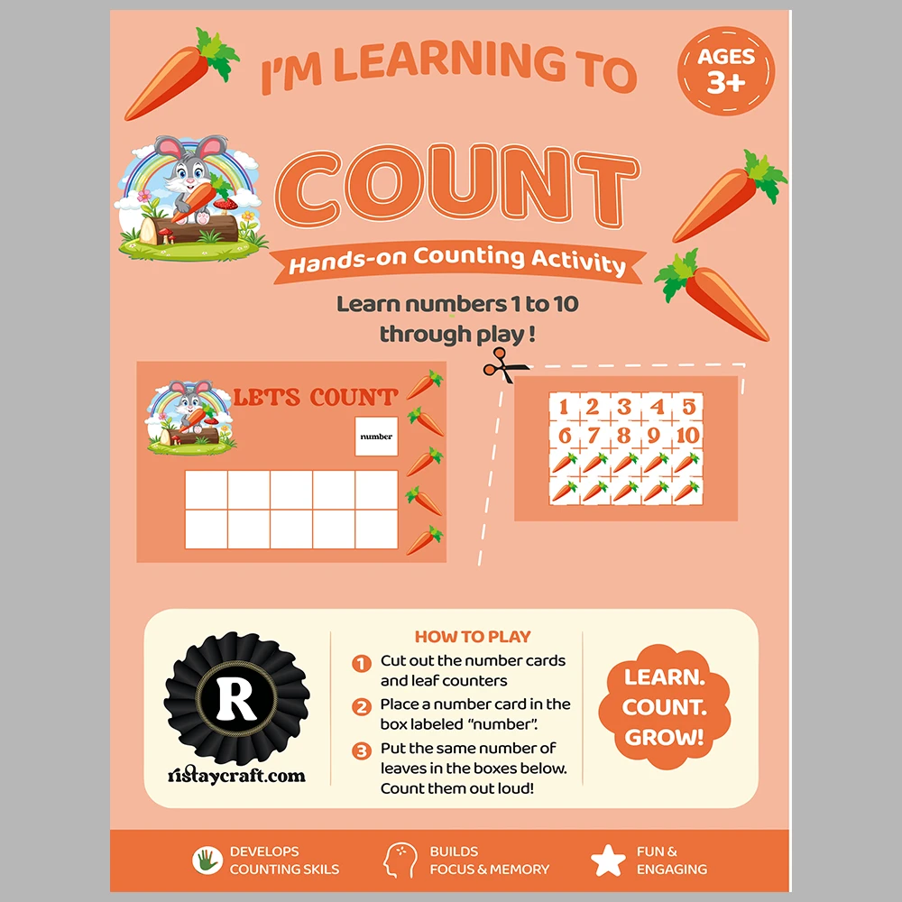 I Am Learning to Count Rabbit-Themed Number Matching Activity Book