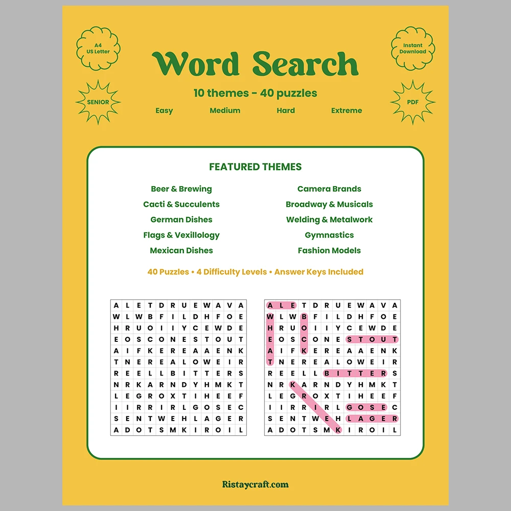 Word Puzzle – Beer & Brewing – Camera Brands – Themes
