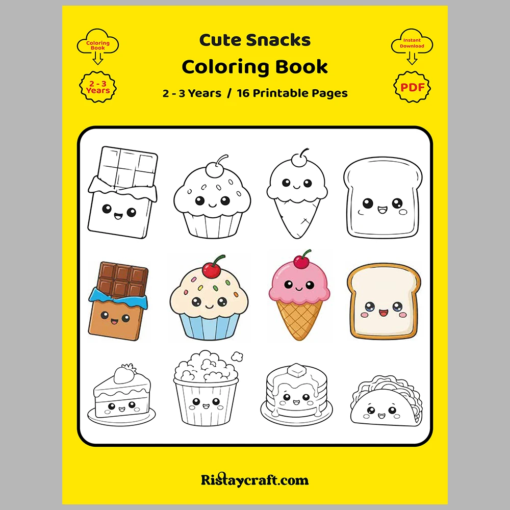 Kawaii-Style Cute Snacks Coloring Pages / With Reference Image