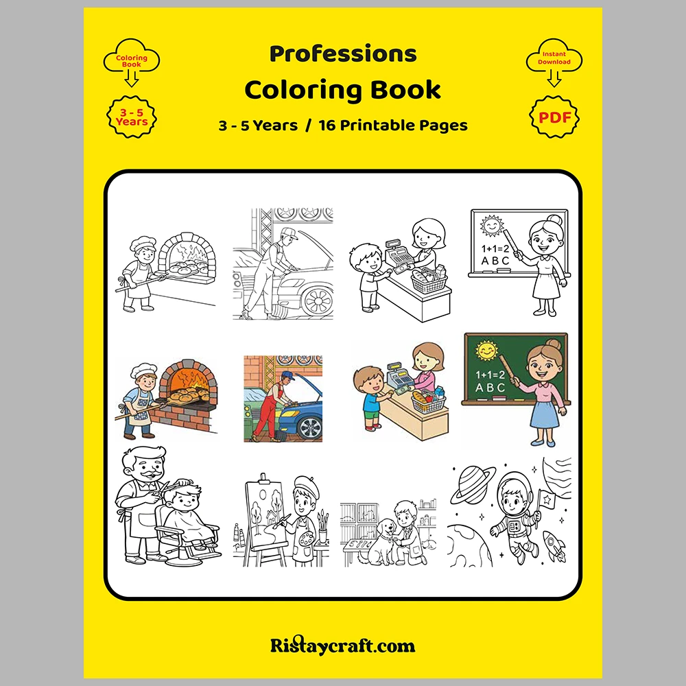 Professions Coloring Book with Cute Cartoon Characters
