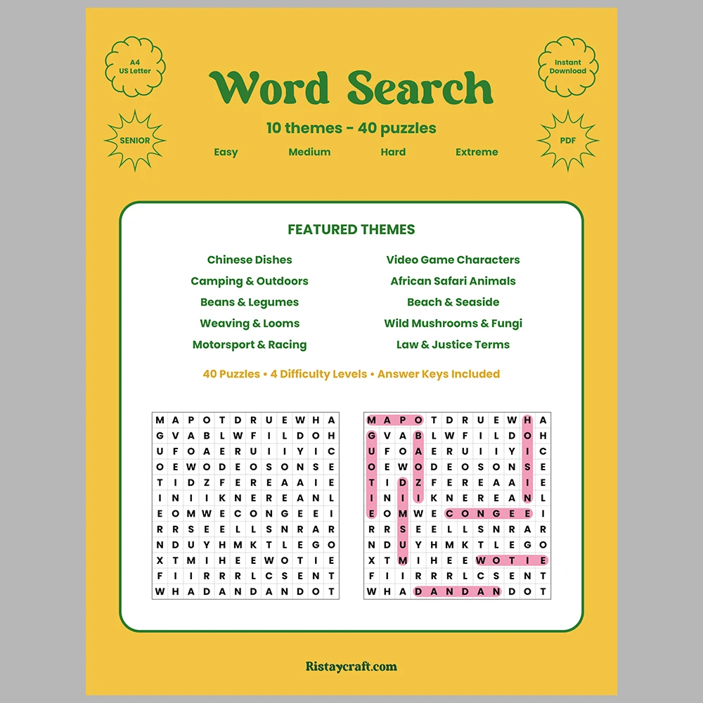 Word Puzzle – Chinese Dishes – Video Game Characters – Themes