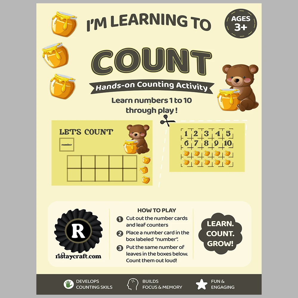 I Am Learning to Count Bear-Themed Number Matching Activity Book