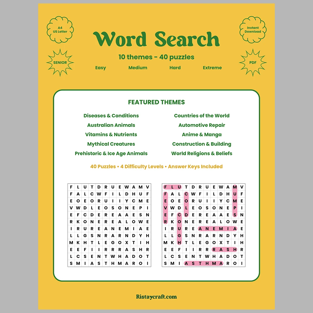 Word Puzzle – Diseases & Conditions – Countries of the World – Themes