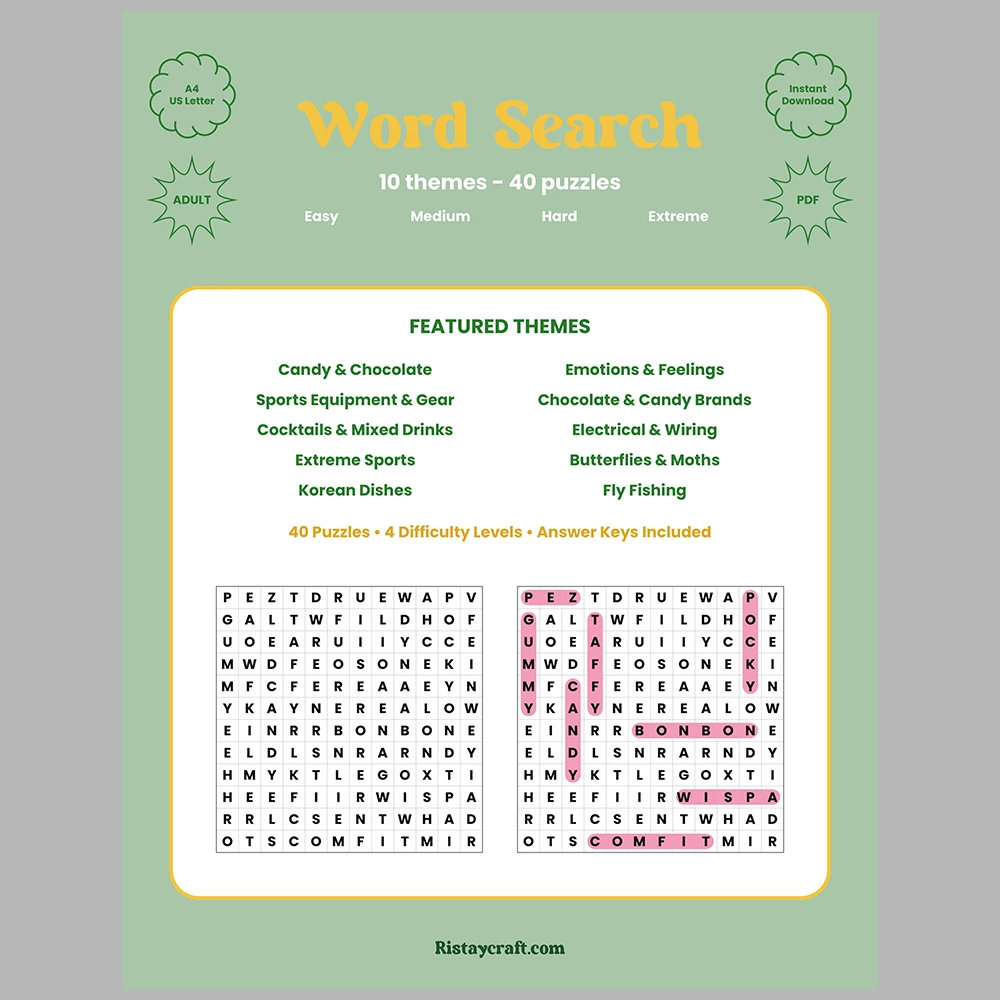 Word Puzzle – Confectionery and Chocolate – Emotions and Feelings – Themes