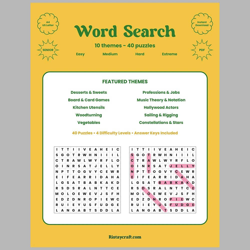Word Puzzle – Desserts & Sweets – Professions & Jobs – Themes
