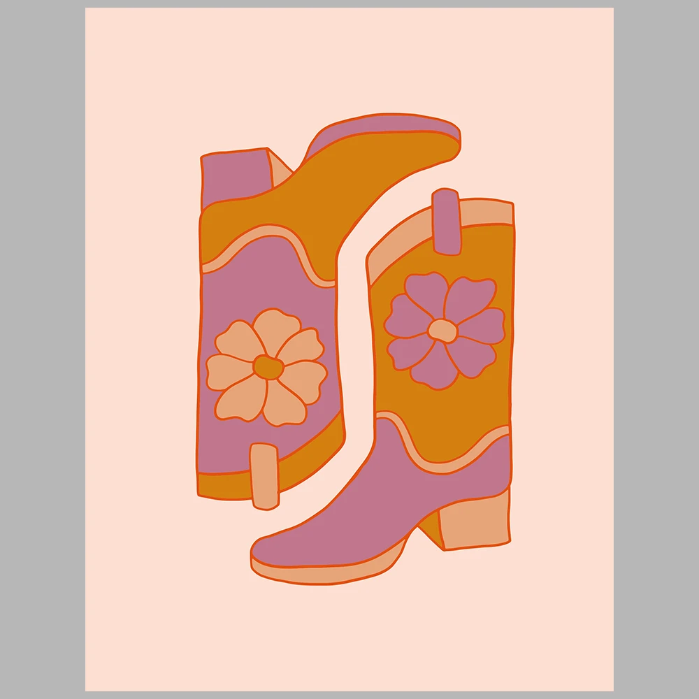 orange, pink, and purple posters