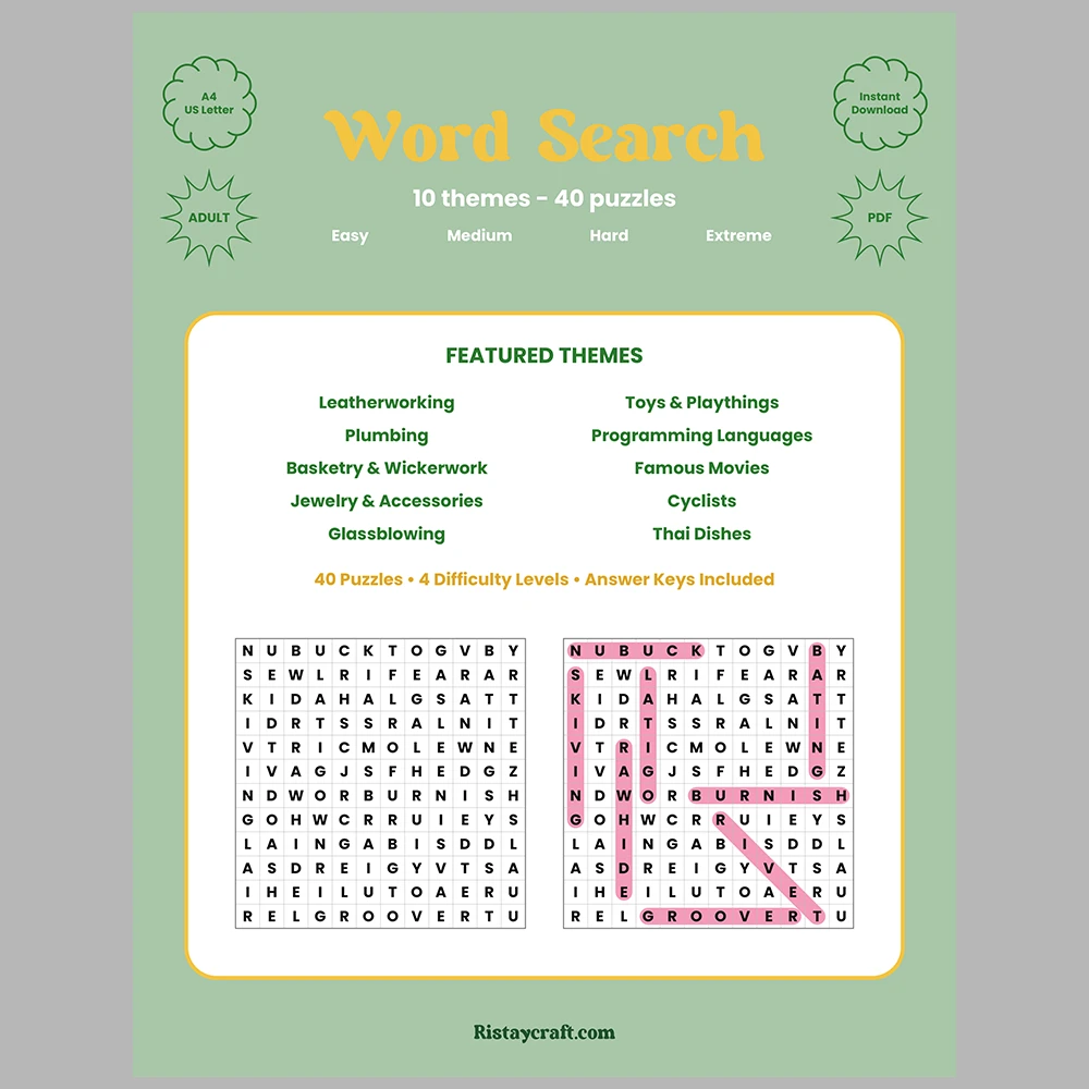 Word Puzzle – Crafts and Professions – Themes: Entertainment, Sports, and Lifestyle