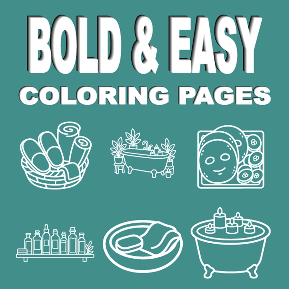 Bathroom and Spa Coloring Book with Bold Lines and Simple Designs.