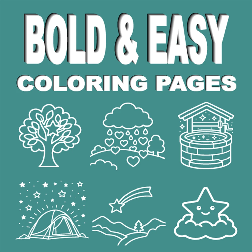 A “warm, celestial, and dreamlike” coloring book featuring bold lines and simple designs.