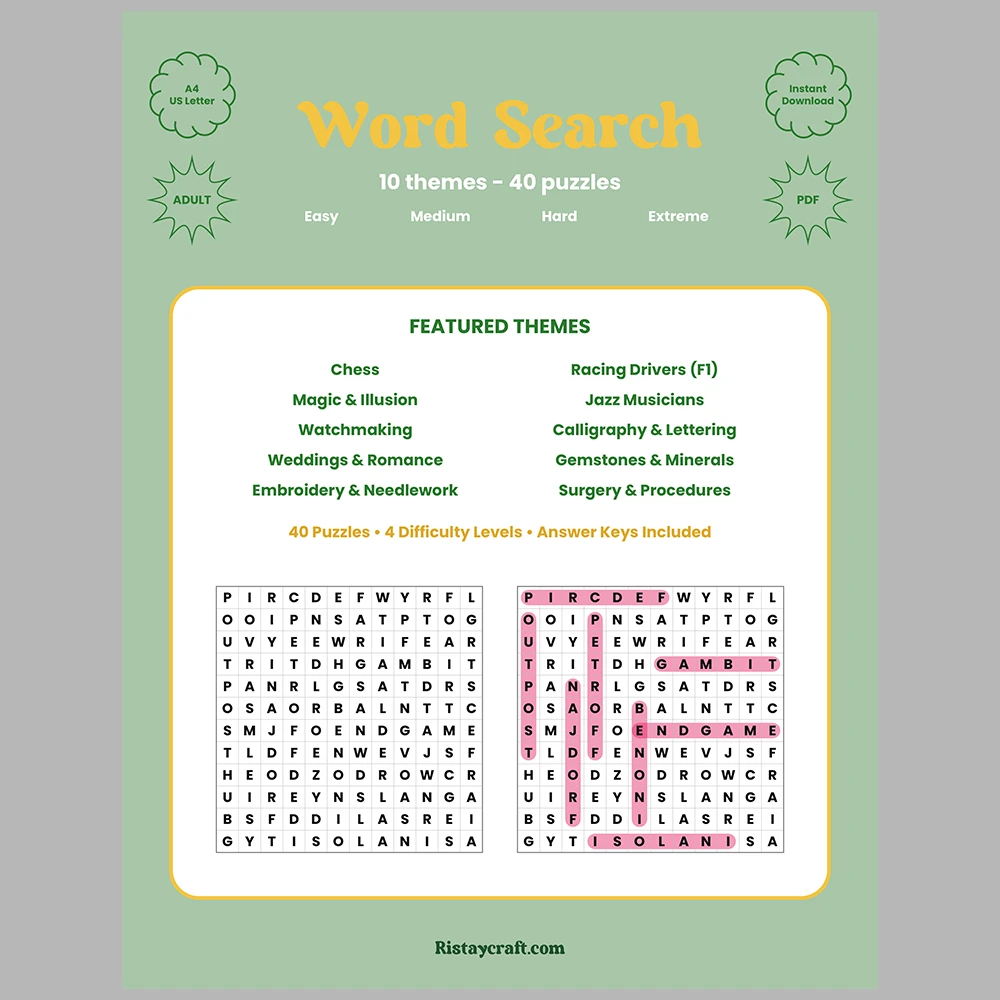 Word Search – Magic and Illusion – Gemstones and Minerals – Themes