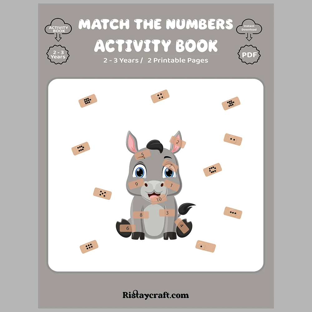 Donkey-Themed Number Matching Activity Book