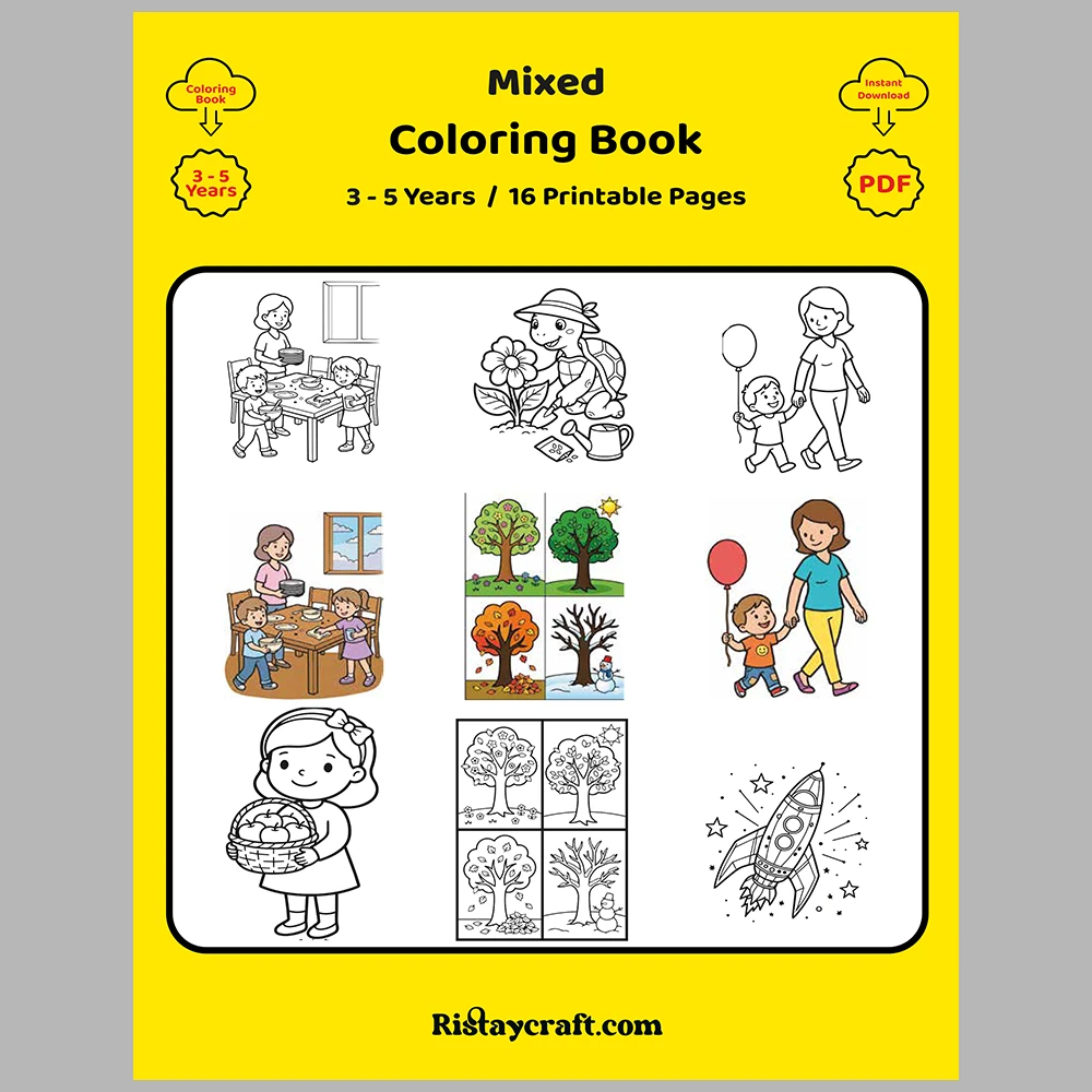 Mixed coloring pages for children aged 3/5 – With reference images (Vol. 2)