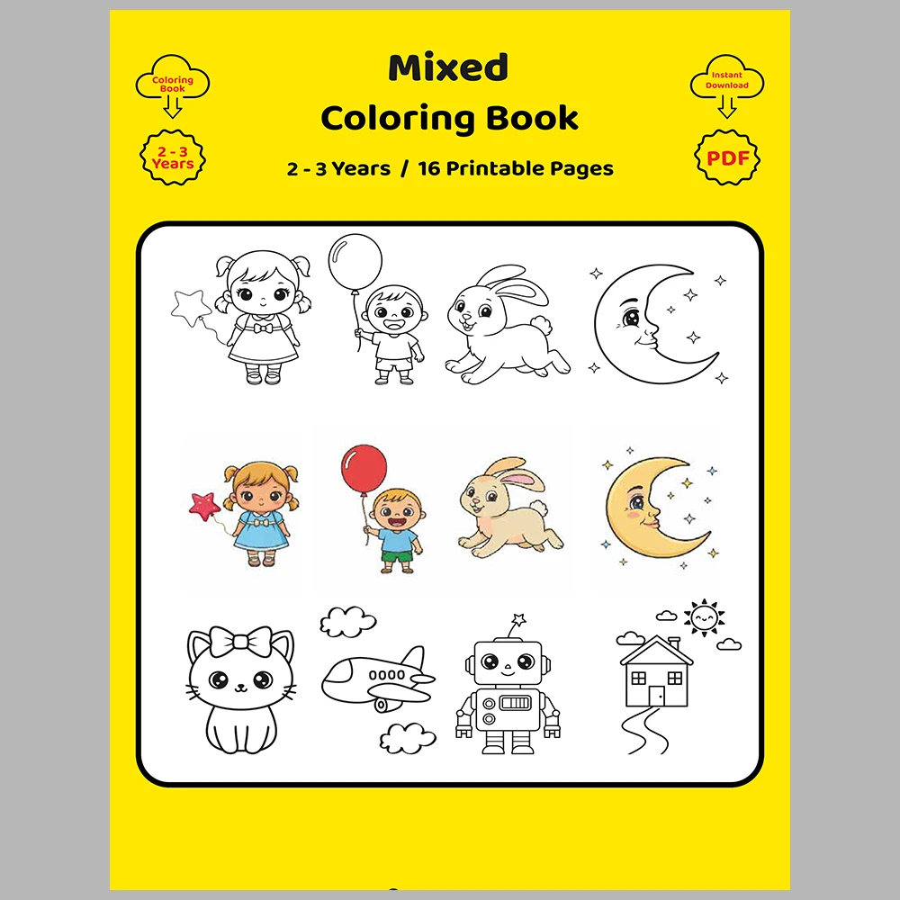 Mixed Coloring Pages for Kids – With Reference Images