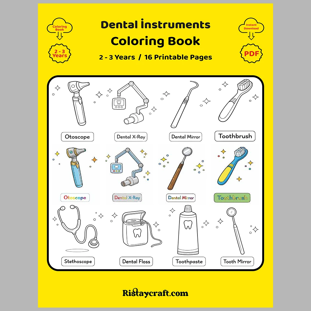 Dental Instrument Coloring Pages / With Reference Image