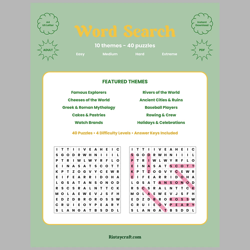 Word Search – Greek & Roman Mythology – Rivers of the World – Themes