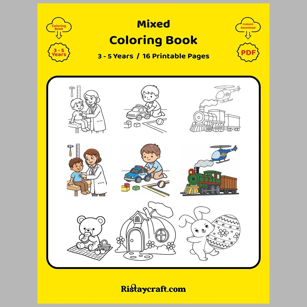 Mixed coloring pages for children aged 3/5 – With reference images (Vol. 3)
