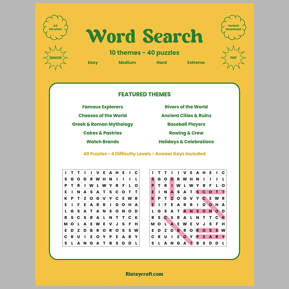 Word Search – Cheeses of the World – Ancient Cities & Ruins – Themes