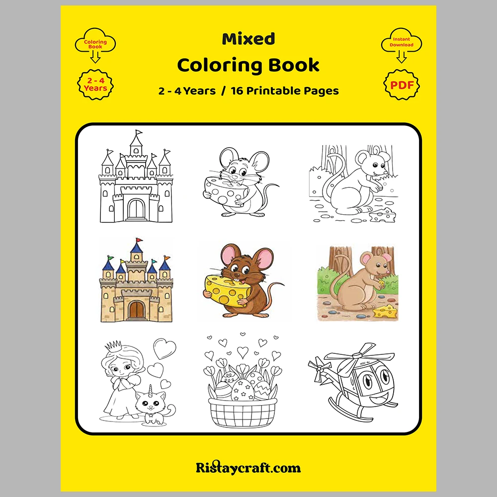 Mixed coloring pages for children aged 2/4 – With reference images (Vol. 2)
