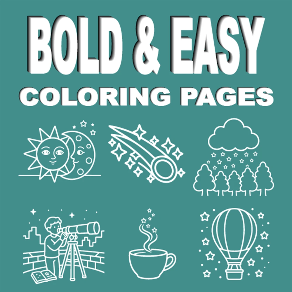 A “celestial and dreamlike” coloring book featuring bold lines and simple designs.