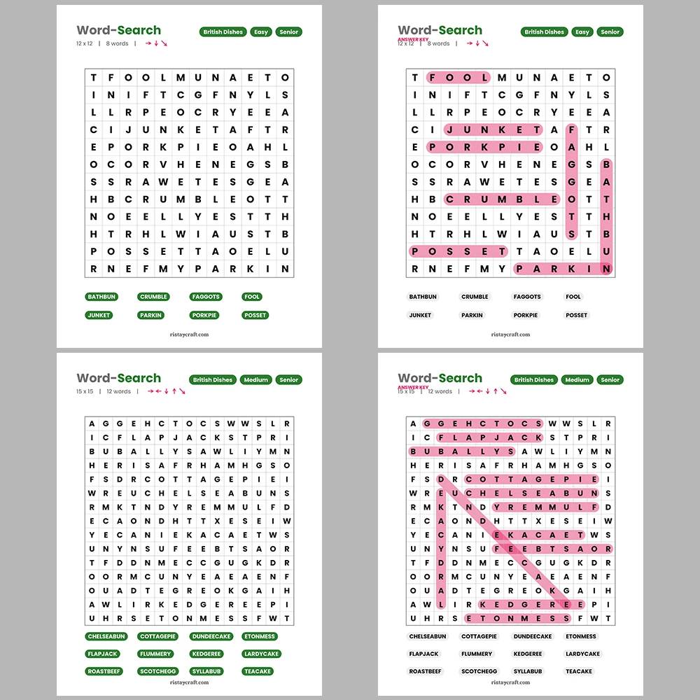 Word Puzzle – Pasta & Italian Dishes – Mathematics Terms – Themes