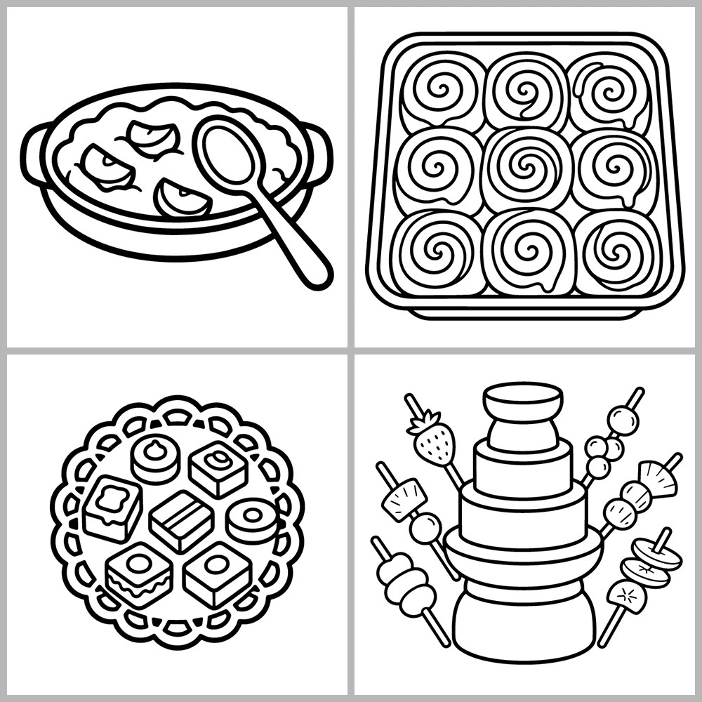 Cozy Desserts and Bakery Coloring Book