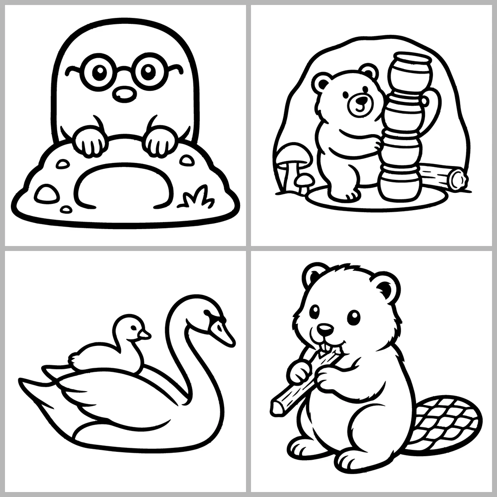 Animals Coloring Book with Bold Outlines and Simple Drawings.