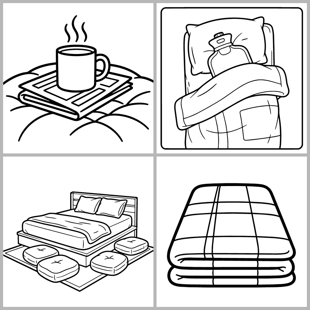 Bedroom and Sleep Themed Coloring Book with Bold Lines and Simple Designs.