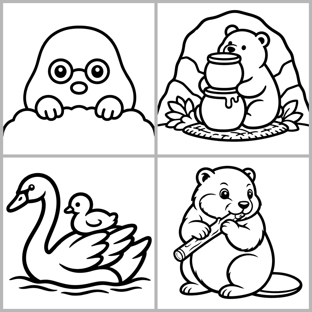 Animal Coloring Book with Bold, Simple Drawings.