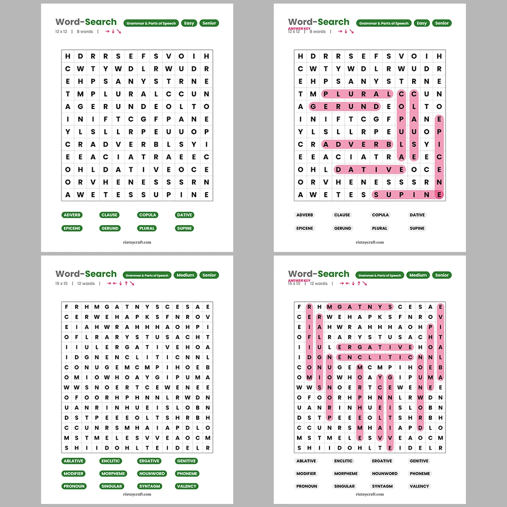 Word Search -Witchcraft & Occult – Grammar & Parts of Speech – Themes