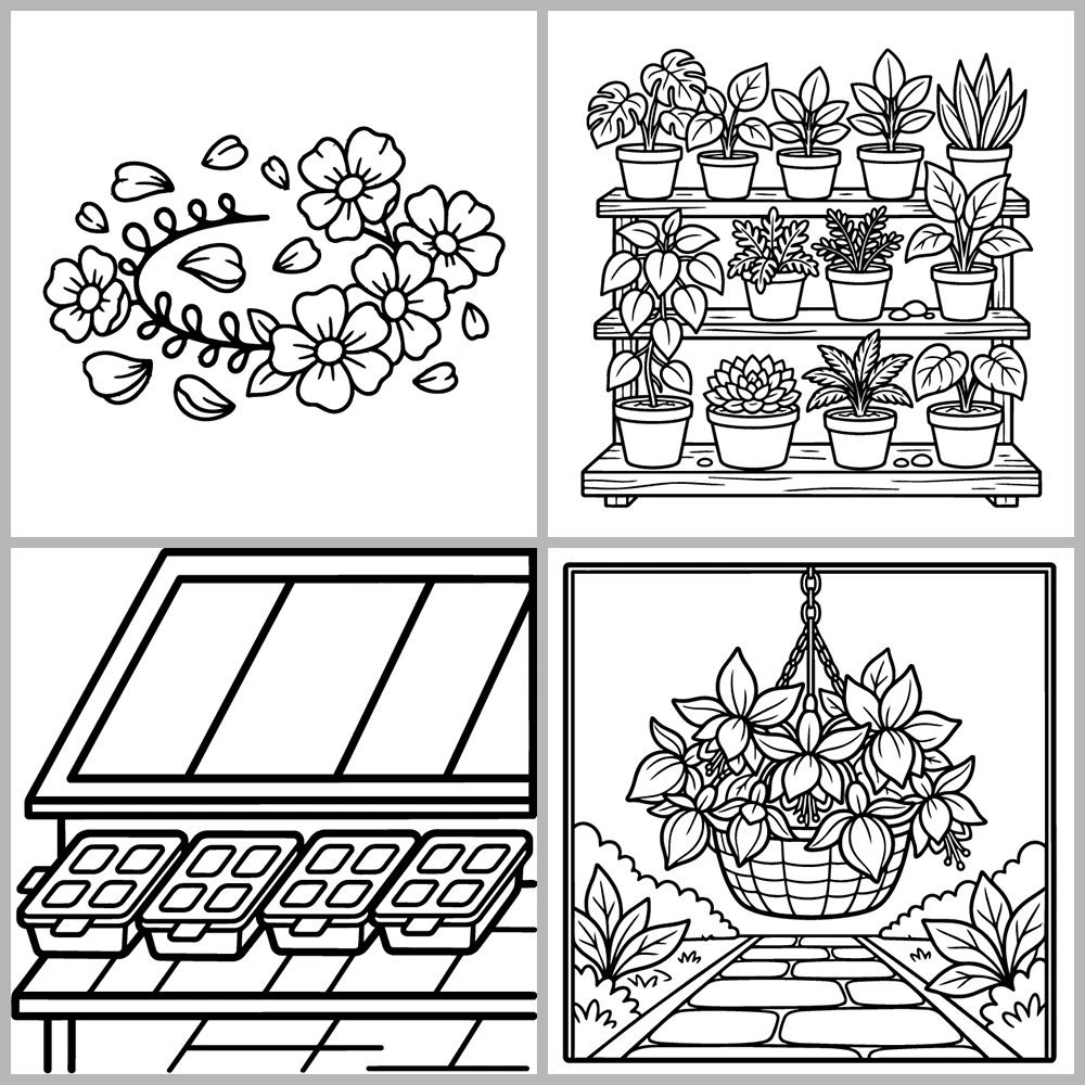 Cozy Plants and Garden Coloring Book