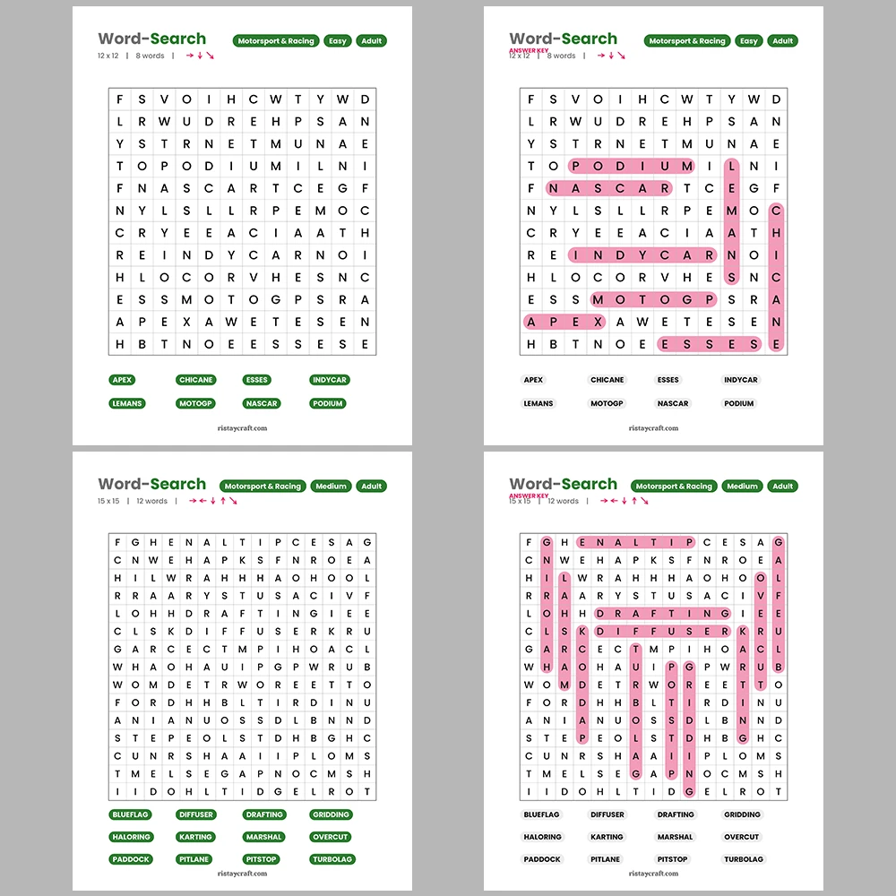 Word Search – Camping & Outdoors – Law & Justice Terms – Themes