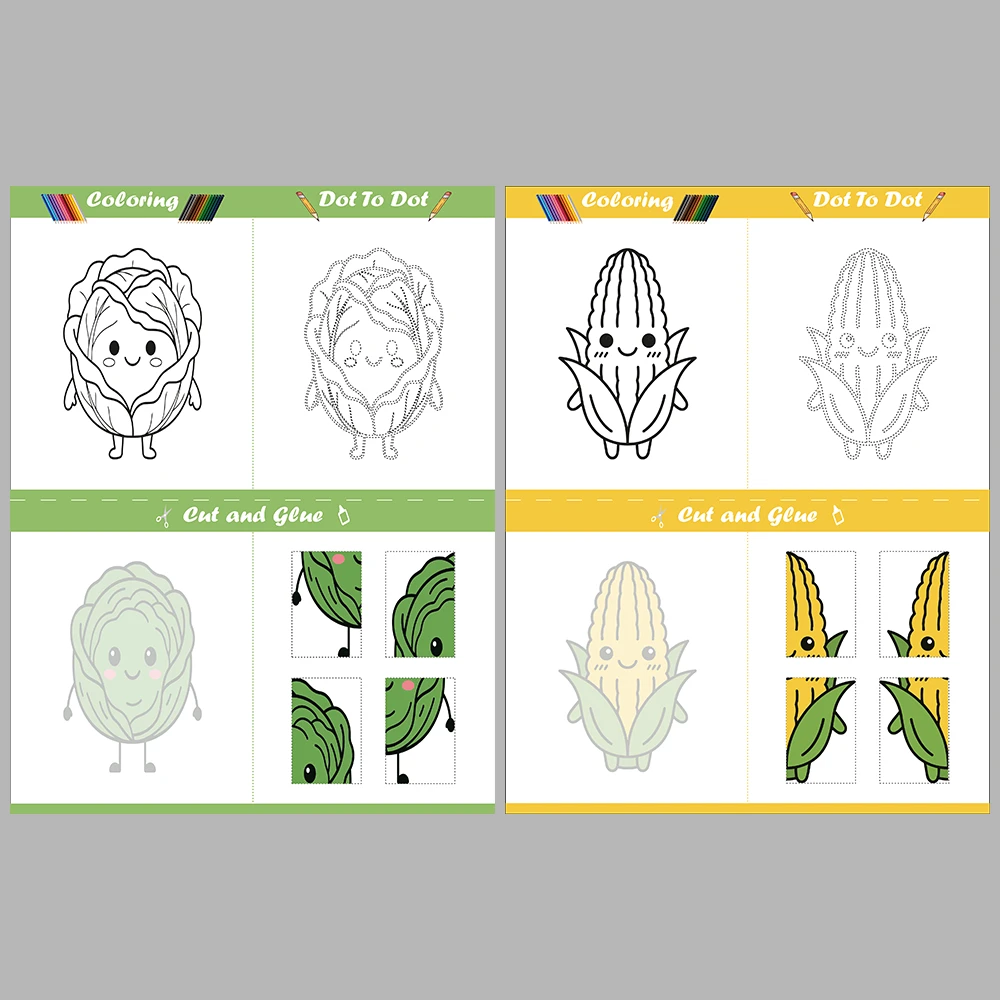 Vegetables Mega Set Coloring Pages Cut Paste Dot-to-dot