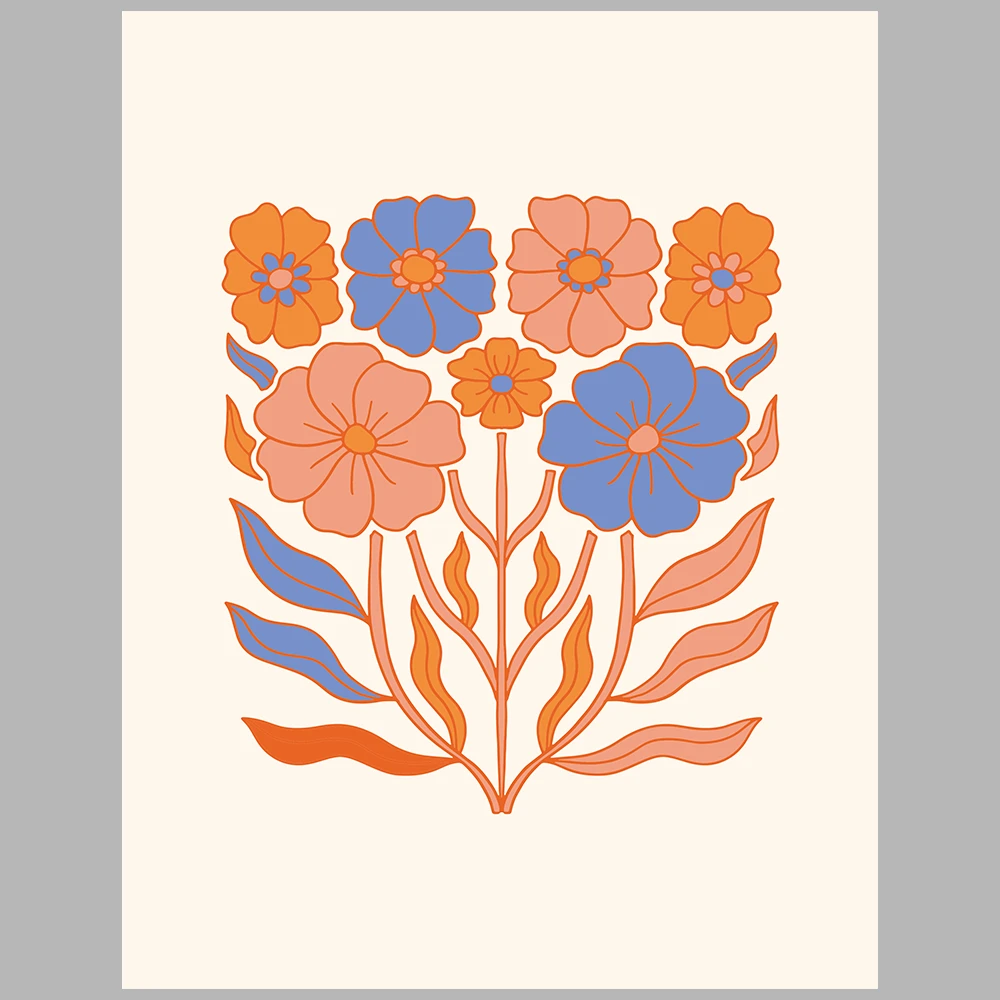 orange, blue, and beige themed posters