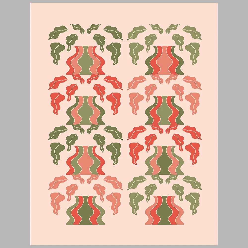 posters with an orange and green floral theme