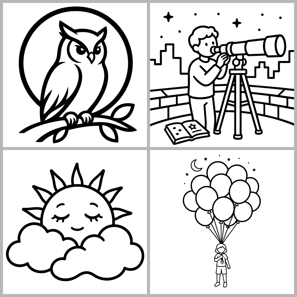A “celestial and dreamlike” coloring book featuring bold lines and simple designs.