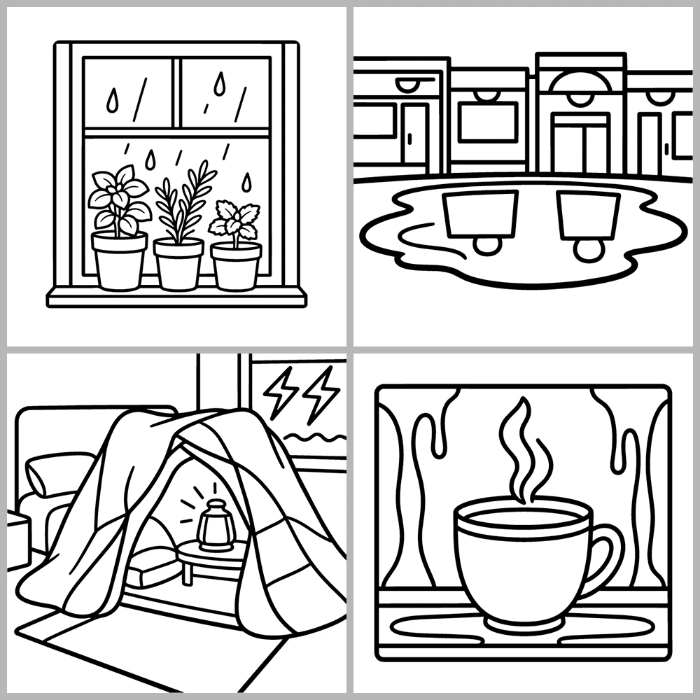 Cozy Rainy Days Coloring Book