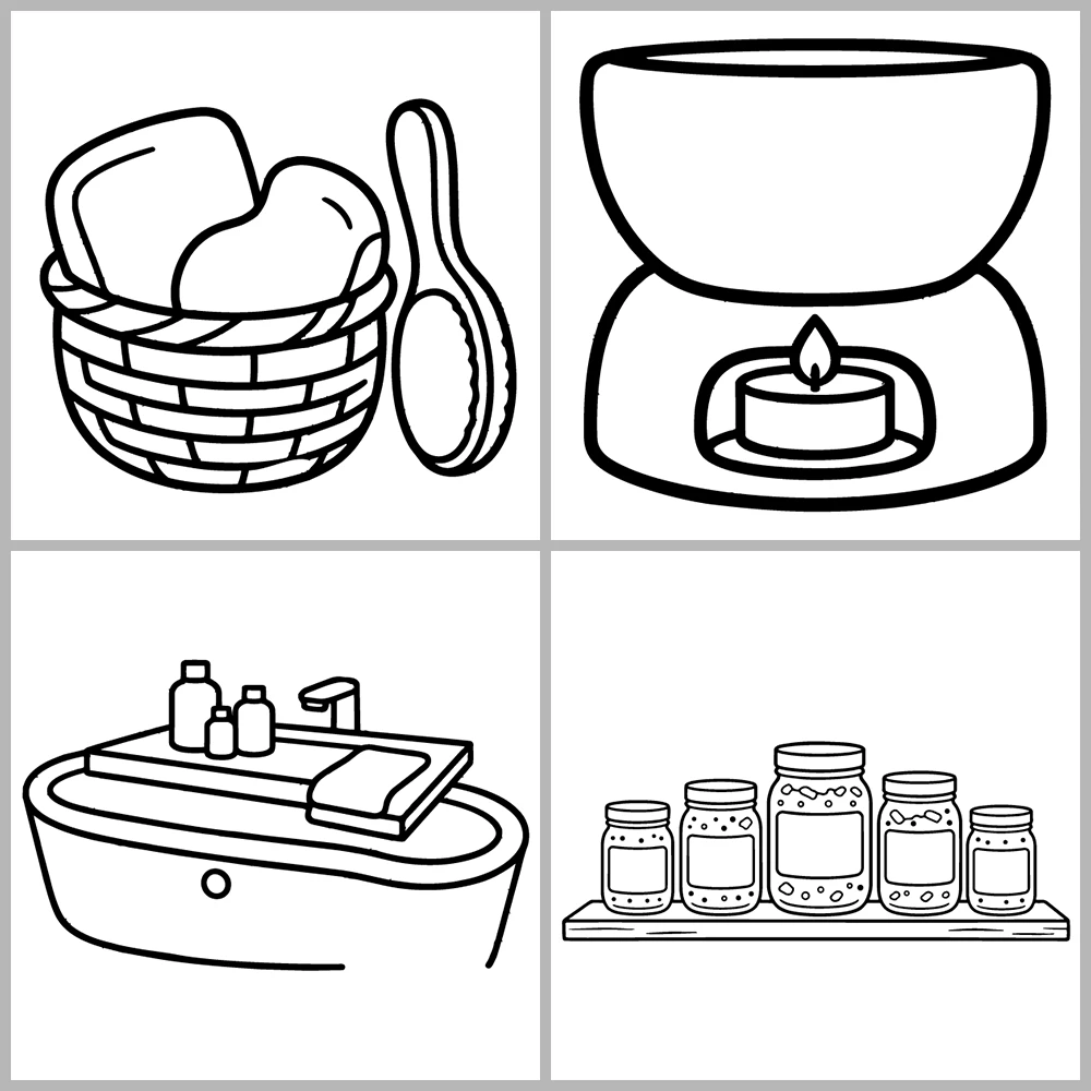 Relaxing Bath and Spa Coloring Pages with Bold Lines