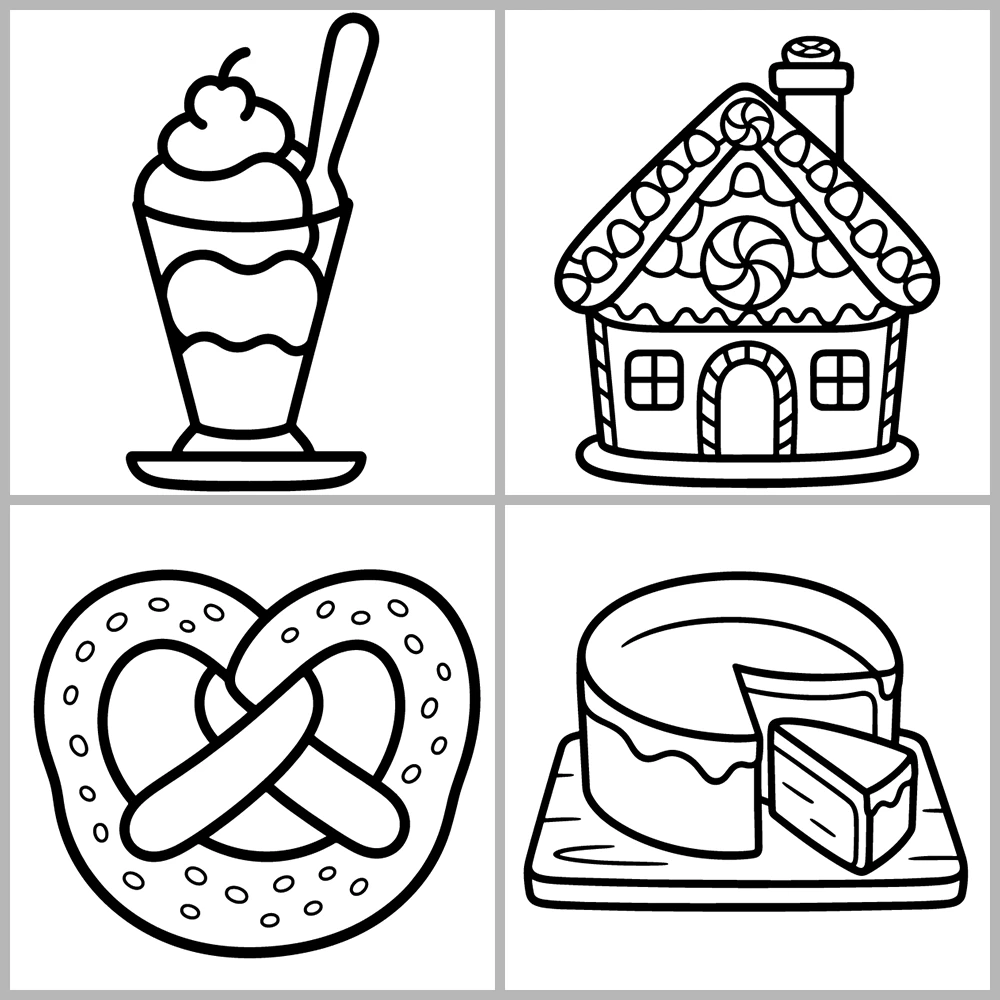 Cozy Desserts and Bakery Coloring Book