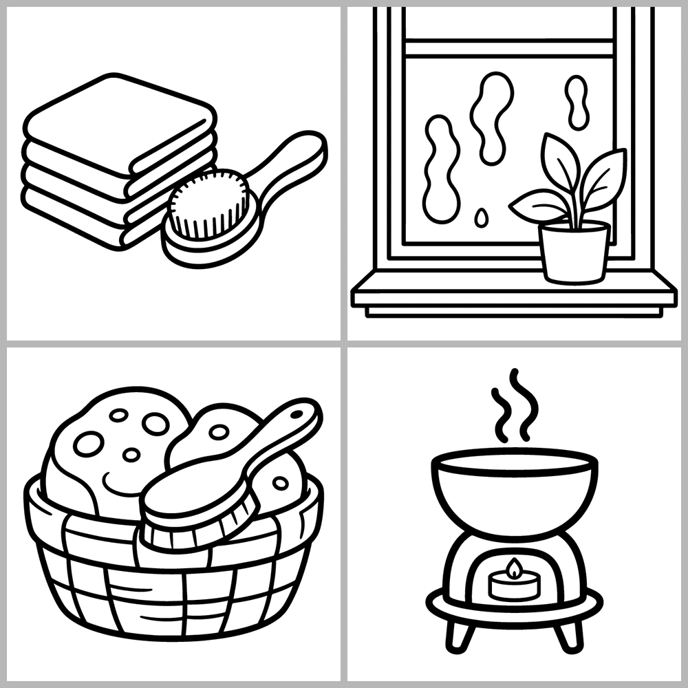 Bathroom and Spa Coloring Book with Bold Lines and Simple Designs.