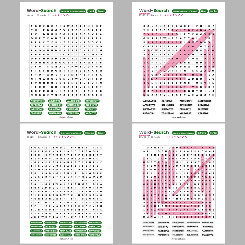 Word Search -Witchcraft & Occult – Grammar & Parts of Speech – Themes