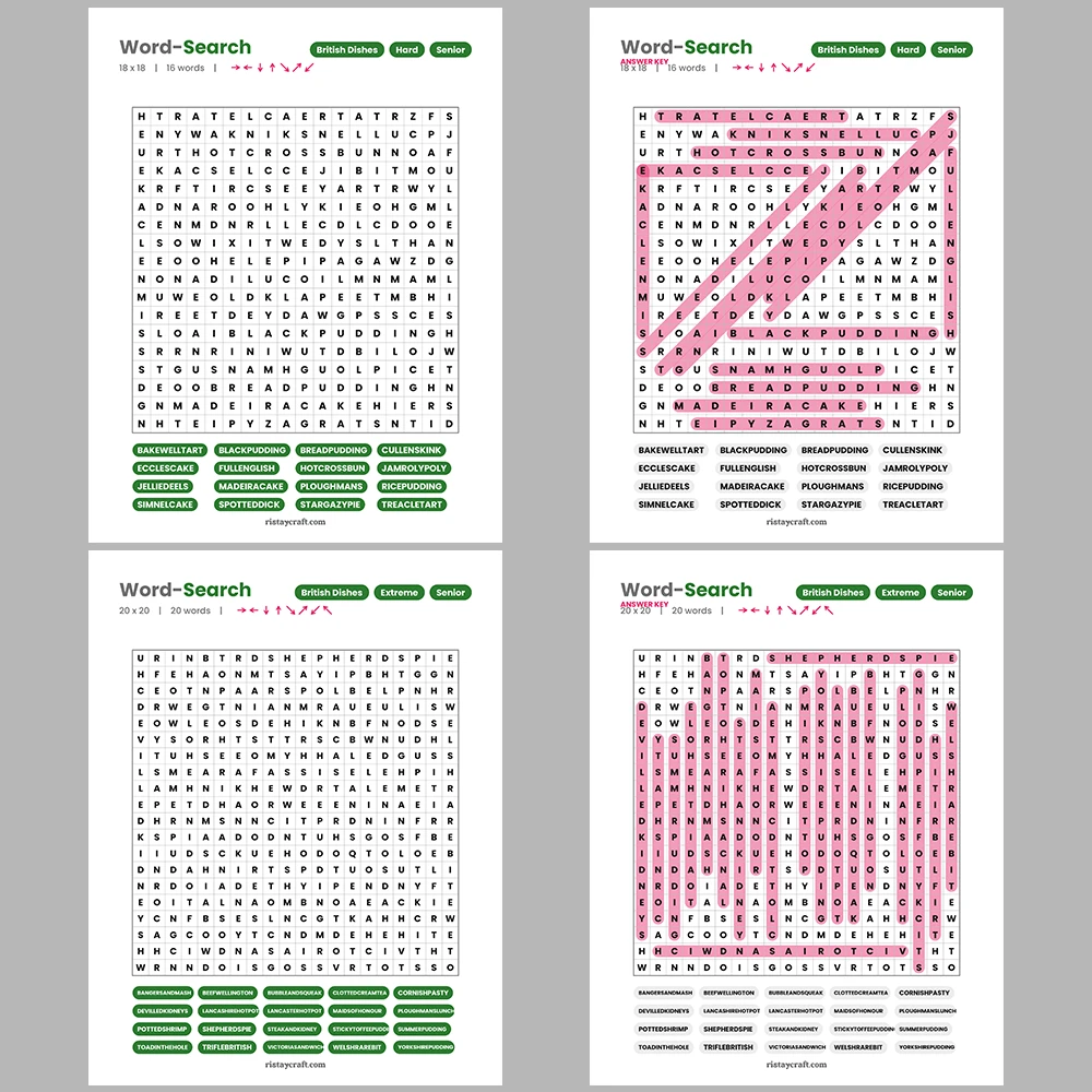 Word Puzzle – Pasta & Italian Dishes – Mathematics Terms – Themes